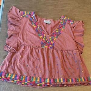 Anthropologie Boho Embroidered Top Large